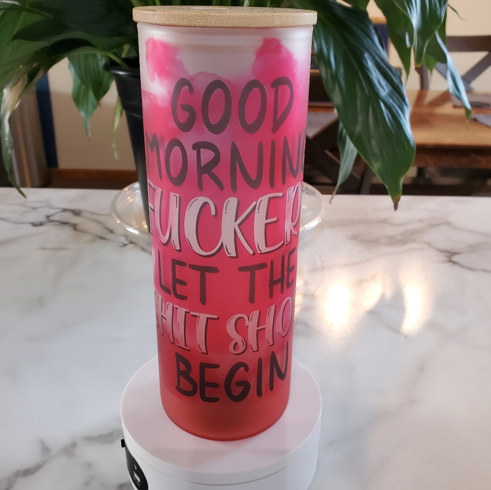 Good Morning Let the SH** Show Begin 20oz Gradient Red Glass Tumbler 🎉sale